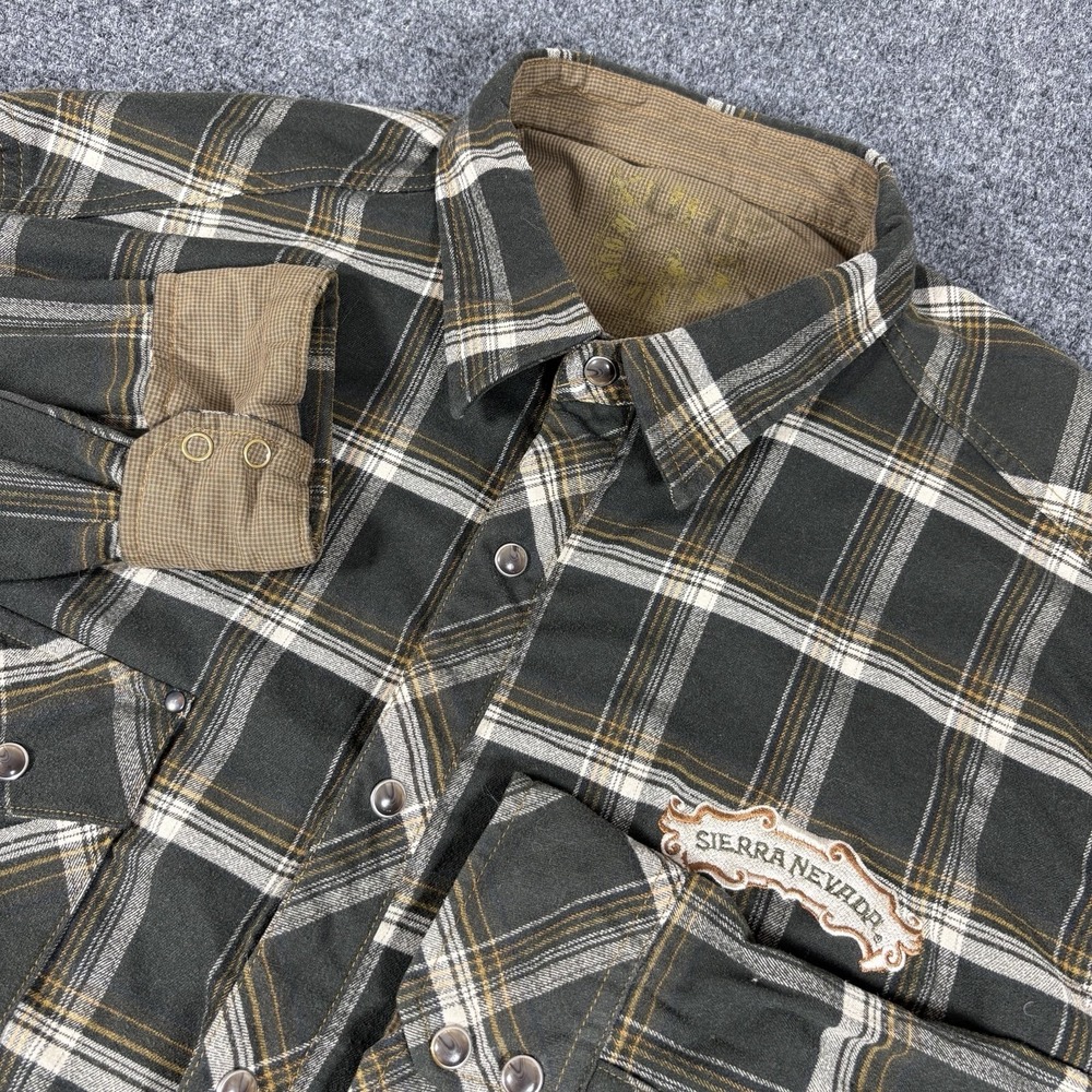Kuhl Shirt Mens XL Green Plaid Flannel Button Up Pearl Snap Sierra Nevada Beer